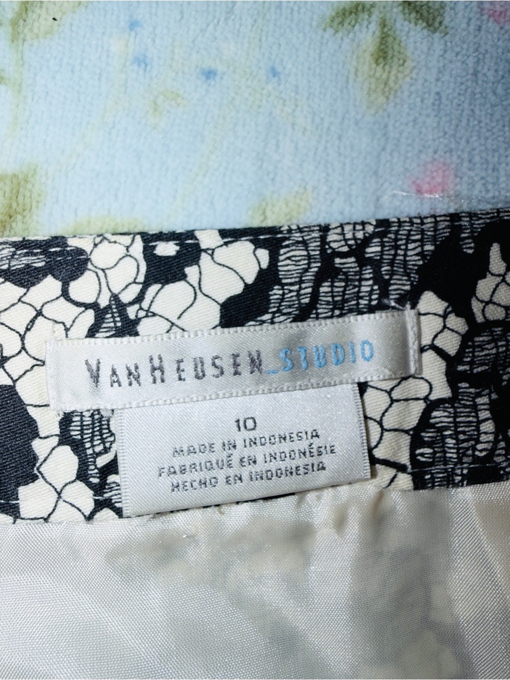 100% Cotton Van Heusen Paisley Black & Cream Lace-Print Lined Pencil Skirt 💝 - Picture 5 of 7